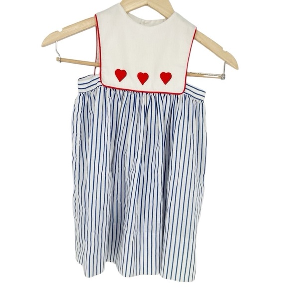 Vintage Girls Toddler Striped‎ Dress with Heart Accents Sz 5 - Picture 1 of 11